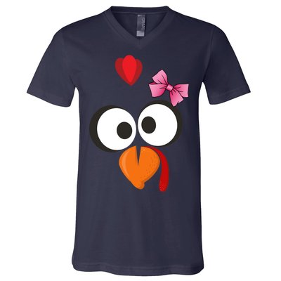 Cute Turkey Face Pink Bow Tie  V-Neck T-Shirt