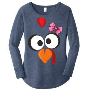 Cute Turkey Face Pink Bow Tie  Women's Perfect Tri Tunic Long Sleeve Shirt