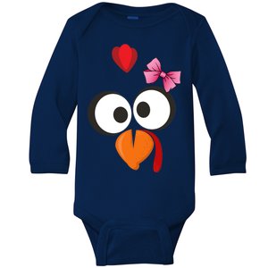 Cute Turkey Face Pink Bow Tie  Baby Long Sleeve Bodysuit