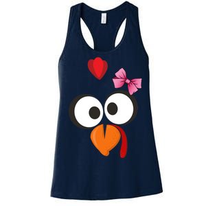 Cute Turkey Face Pink Bow Tie  Women's Racerback Tank