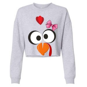 Cute Turkey Face Pink Bow Tie  Cropped Pullover Crew