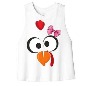 Cute Turkey Face Pink Bow Tie  Women's Racerback Cropped Tank