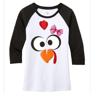 Cute Turkey Face Pink Bow Tie  Women's Tri-Blend 3/4-Sleeve Raglan Shirt