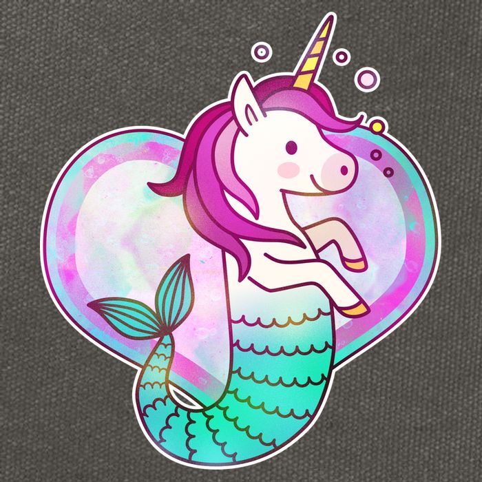 Cute Unicorn Mermaid Heart Cotton Canvas Backpack