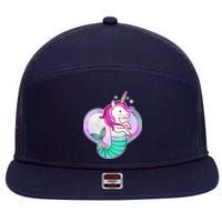 Cute Unicorn Mermaid Heart 7 Panel Mesh Trucker Snapback Hat