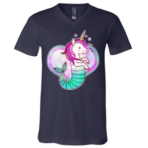 Cute Unicorn Mermaid Heart V-Neck T-Shirt