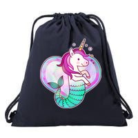 Cute Unicorn Mermaid Heart Drawstring Bag