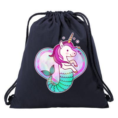 Cute Unicorn Mermaid Heart Drawstring Bag