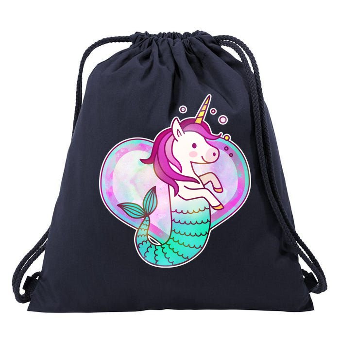 Cute Unicorn Mermaid Heart Drawstring Bag