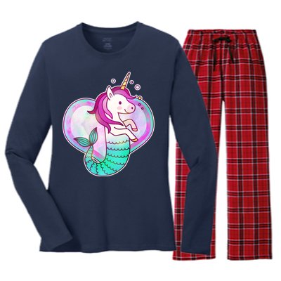 Cute Unicorn Mermaid Heart Women's Long Sleeve Flannel Pajama Set 