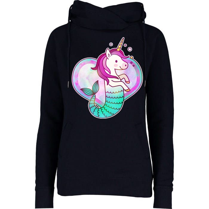 Cute Unicorn Mermaid Heart Womens Funnel Neck Pullover Hood