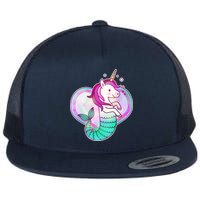 Cute Unicorn Mermaid Heart Flat Bill Trucker Hat