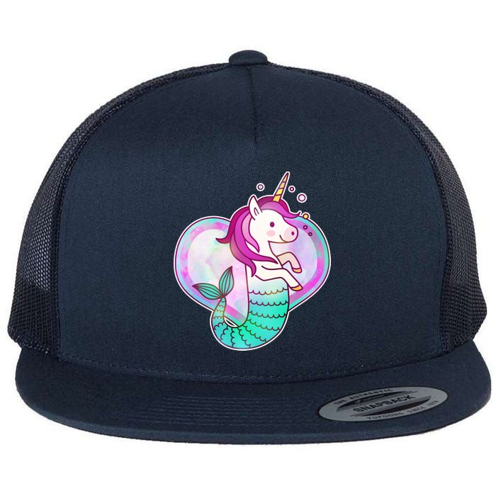 Cute Unicorn Mermaid Heart Flat Bill Trucker Hat