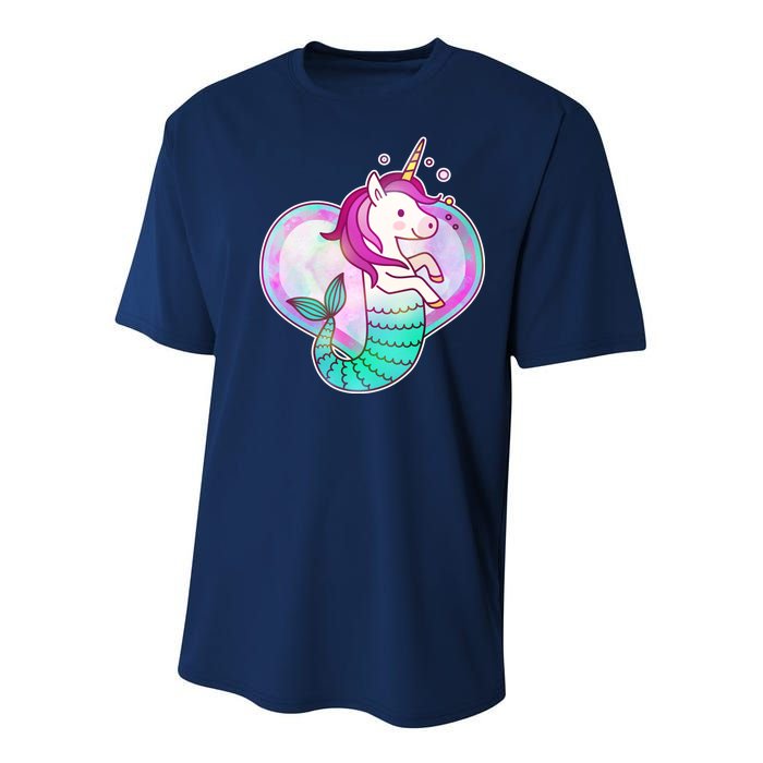 Cute Unicorn Mermaid Heart Youth Performance Sprint T-Shirt