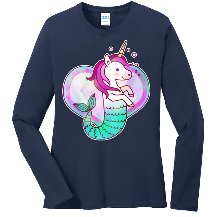 Cute Unicorn Mermaid Heart Ladies Long Sleeve Shirt