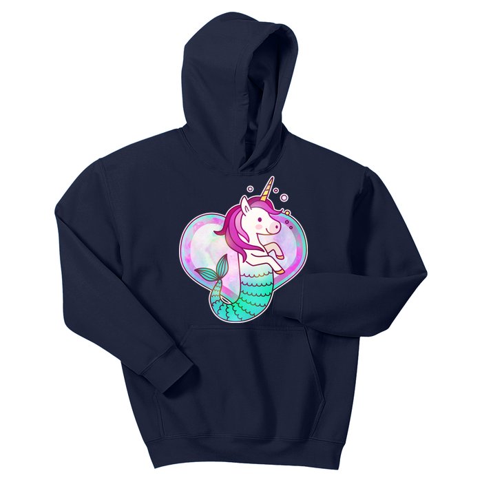 Cute Unicorn Mermaid Heart Kids Hoodie