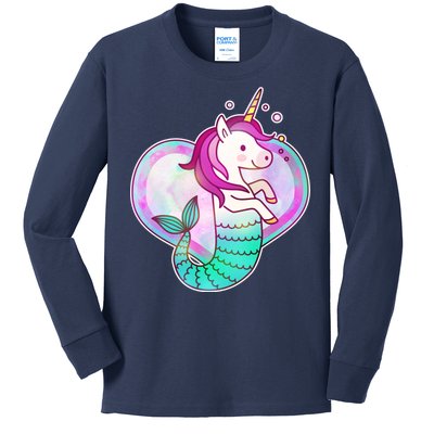 Cute Unicorn Mermaid Heart Kids Long Sleeve Shirt