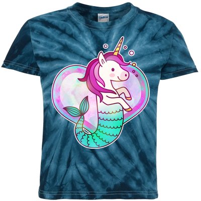 Cute Unicorn Mermaid Heart Kids Tie-Dye T-Shirt