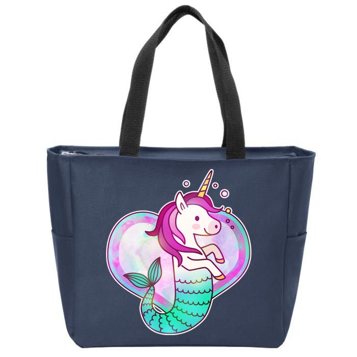 Cute Unicorn Mermaid Heart Zip Tote Bag