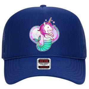 Cute Unicorn Mermaid Heart High Crown Mesh Back Trucker Hat