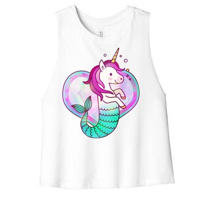 Cute Unicorn Mermaid Heart Women's Racerback Cropped Tank