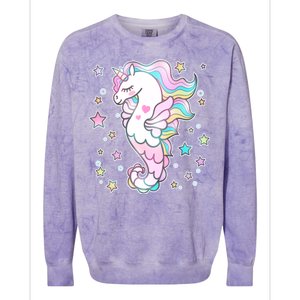 Cute Unicorn Seahorse Uni-Maid Colorblast Crewneck Sweatshirt