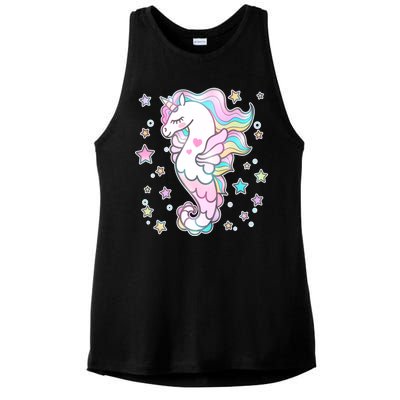 Cute Unicorn Seahorse Uni-Maid Ladies PosiCharge Tri-Blend Wicking Tank