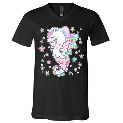 Cute Unicorn Seahorse Uni-Maid V-Neck T-Shirt