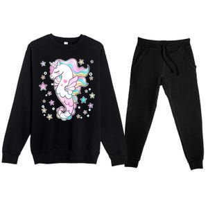 Cute Unicorn Seahorse Uni-Maid Premium Crewneck Sweatsuit Set