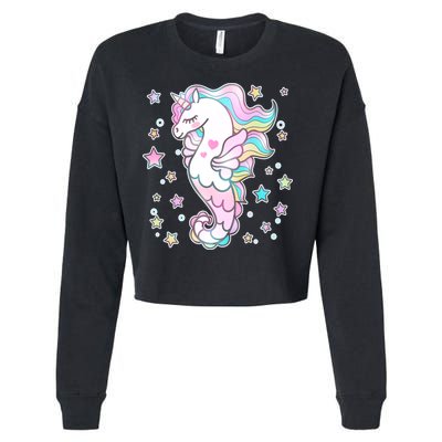 Cute Unicorn Seahorse Uni-Maid Cropped Pullover Crew