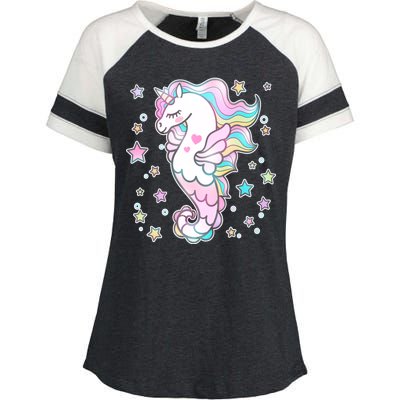 Cute Unicorn Seahorse Uni-Maid Enza Ladies Jersey Colorblock Tee