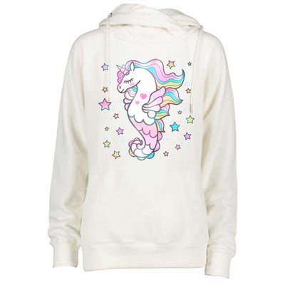 Cute Unicorn Seahorse Uni-Maid Womens Funnel Neck Pullover Hood