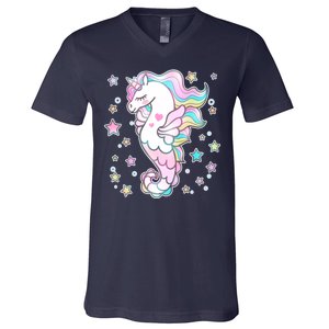 Cute Unicorn Seahorse Uni-Maid V-Neck T-Shirt