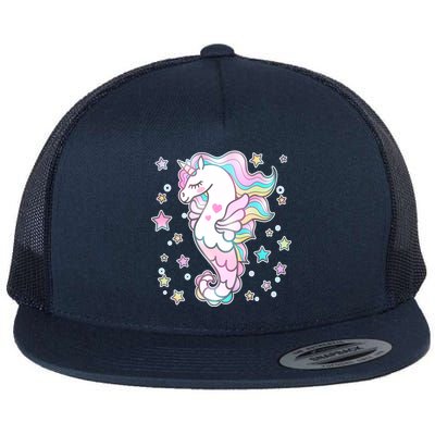 Cute Unicorn Seahorse Uni-Maid Flat Bill Trucker Hat