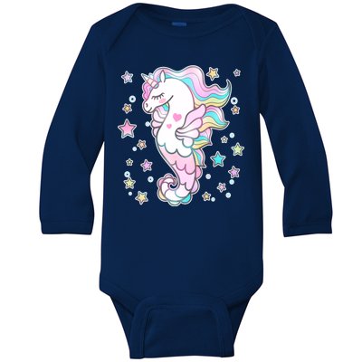 Cute Unicorn Seahorse Uni-Maid Baby Long Sleeve Bodysuit