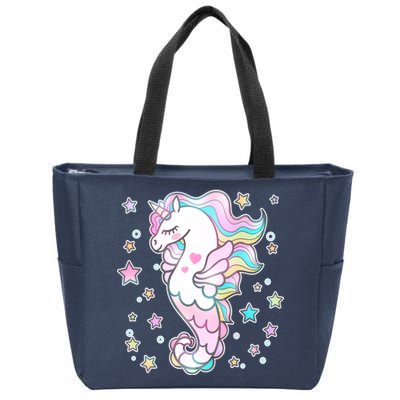 Cute Unicorn Seahorse Uni-Maid Zip Tote Bag