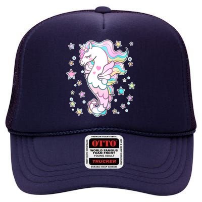 Cute Unicorn Seahorse Uni-Maid High Crown Mesh Back Trucker Hat