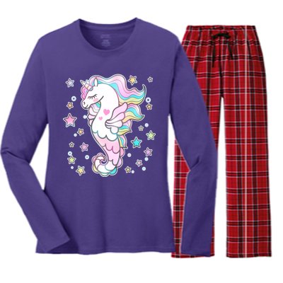 Cute Unicorn Seahorse Uni-Maid Women's Long Sleeve Flannel Pajama Set 