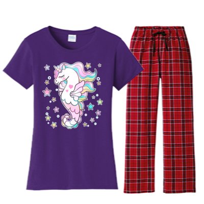 Cute Unicorn Seahorse Uni-Maid Women's Flannel Pajama Set