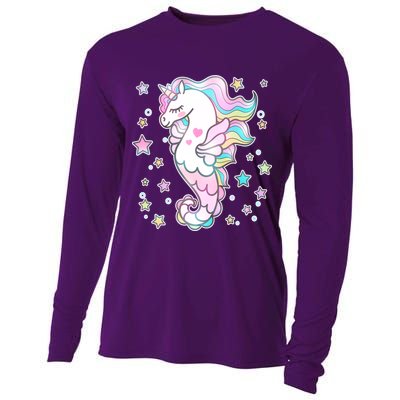 Cute Unicorn Seahorse Uni-Maid Cooling Performance Long Sleeve Crew