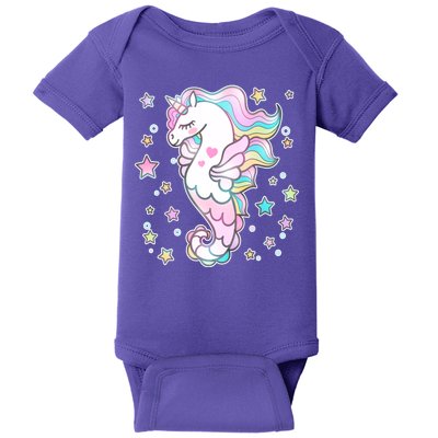 Cute Unicorn Seahorse Uni-Maid Baby Bodysuit