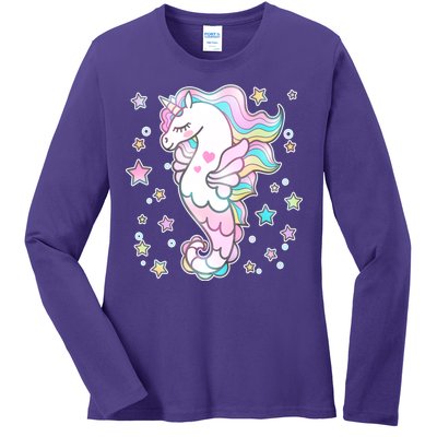 Cute Unicorn Seahorse Uni-Maid Ladies Long Sleeve Shirt