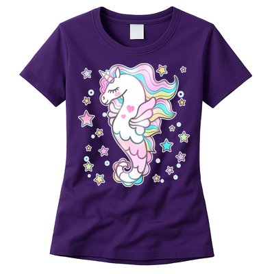 Cute Unicorn Seahorse Uni-Maid Womens T-Shirt