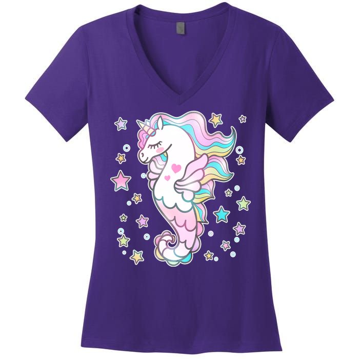 Cute Unicorn Seahorse Uni-Maid Women's V-Neck T-Shirt