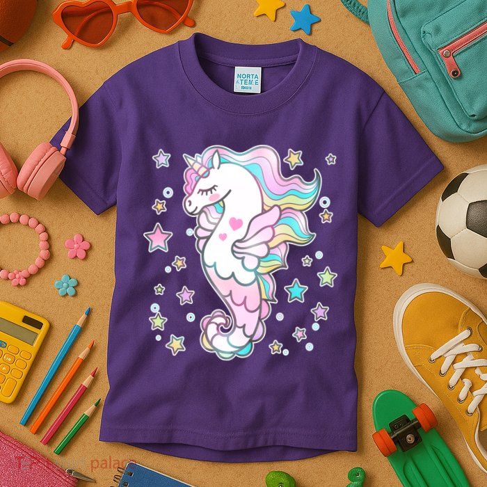 Cute Unicorn Seahorse Uni-Maid Kids T-Shirt
