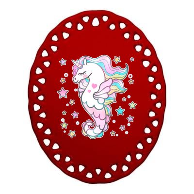 Cute Unicorn Seahorse Uni-Maid Ceramic Oval Ornament