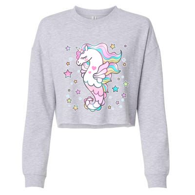 Cute Unicorn Seahorse Uni-Maid Cropped Pullover Crew