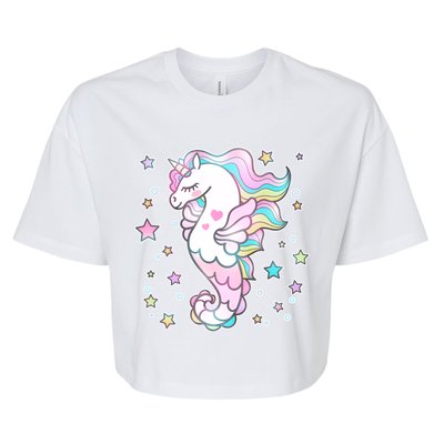 Cute Unicorn Seahorse Uni-Maid Bella+Canvas Jersey Crop Tee