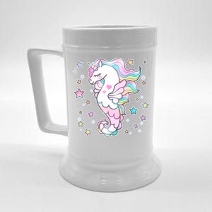 Cute Unicorn Seahorse Uni-Maid Beer Stein