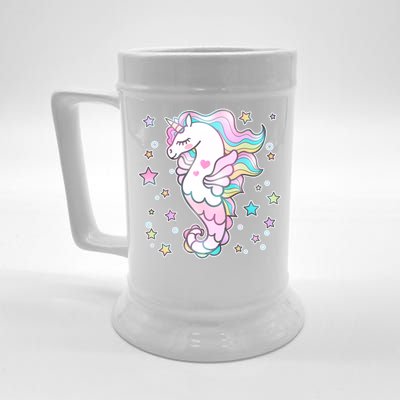 Cute Unicorn Seahorse Uni-Maid Beer Stein